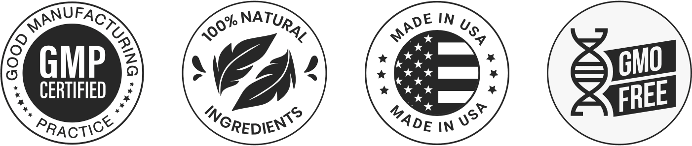 Honey Burn quality marks: GMP certified, 100% natural ingredients, made in the USA and GMO free