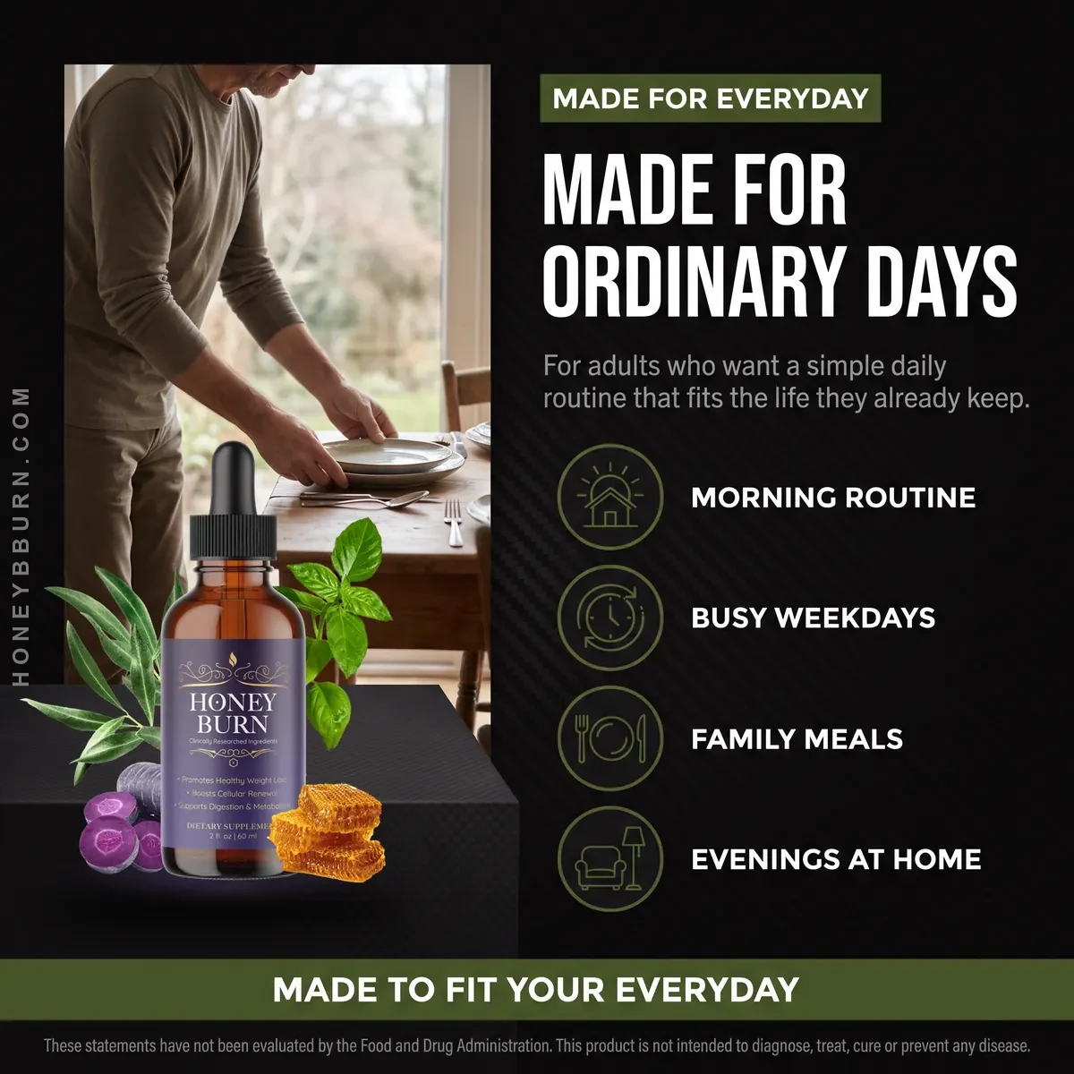 Who Honey Burn is for: adults who want a simple daily weight-management habit for mornings, busy weekdays and family meals